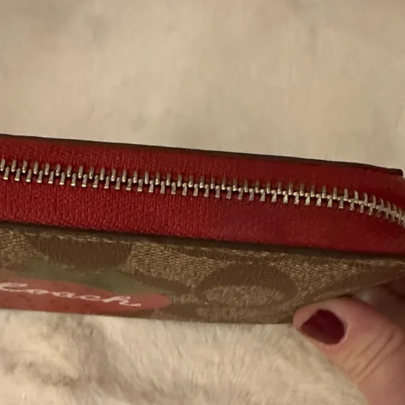 Coach Signature Brown and Red Strawberry Wallet - Picture 3 of 5